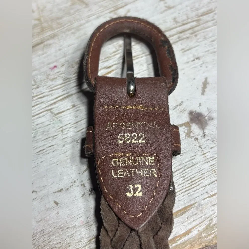 40.5” Brown Genuine Leather Woven Belt Size 32